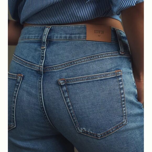 NWT Edwin Anthropologie Marli Ankle Bliss Wide Leg Light Blue Hi Waist Mom Jean - Picture 5 of 10